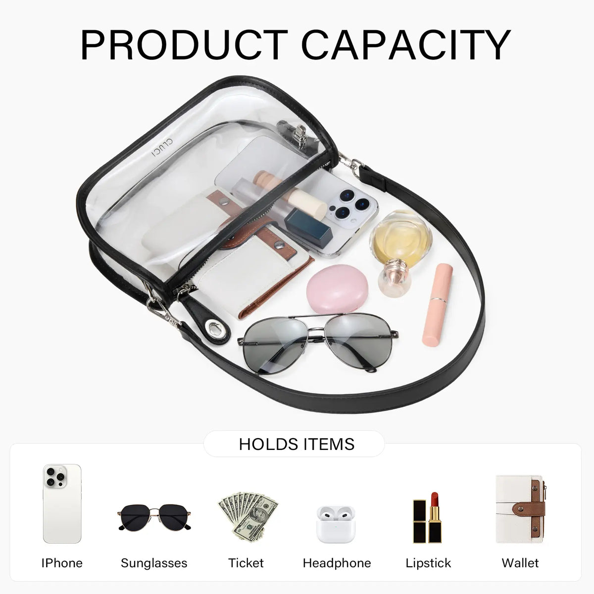CLUCI Women's Clear Bags for Back to School - Small Clear Purse, Crossbody Bag, and Shoulder Bag for Concerts, Sports Events, and Festivals